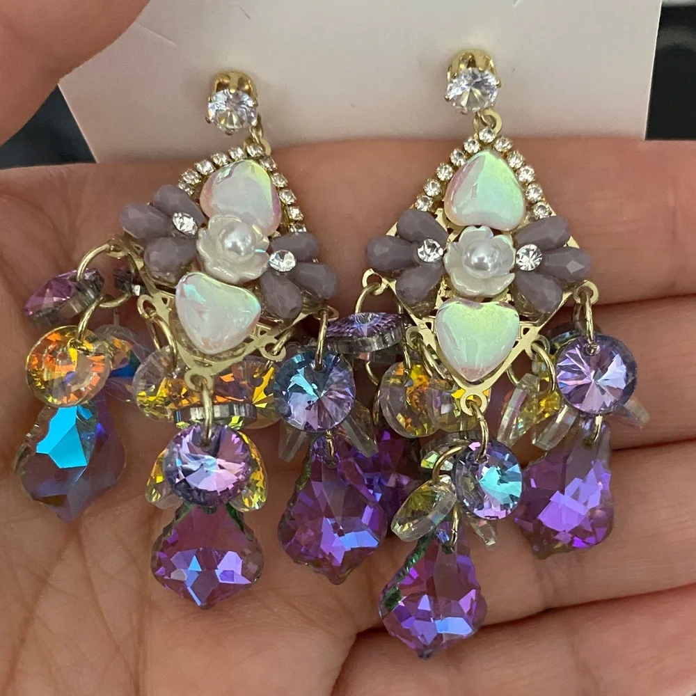 Crystal Fairy core Purple & Gold Tone Statement Dangle Earrings